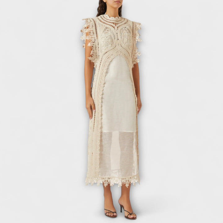Mira - Geweven Holle Organza Maxikleed