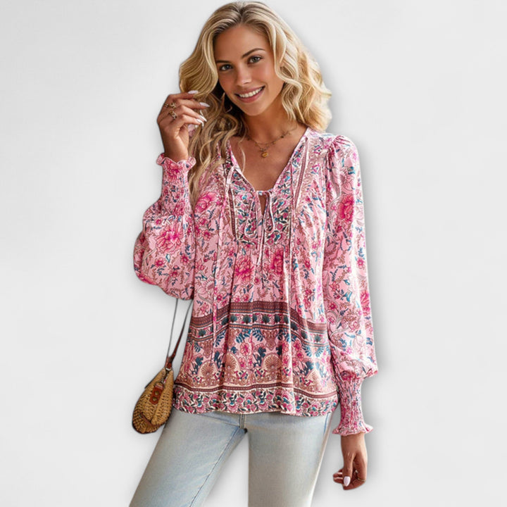 Melodie - Bohemian V-hals Top met Bindfront