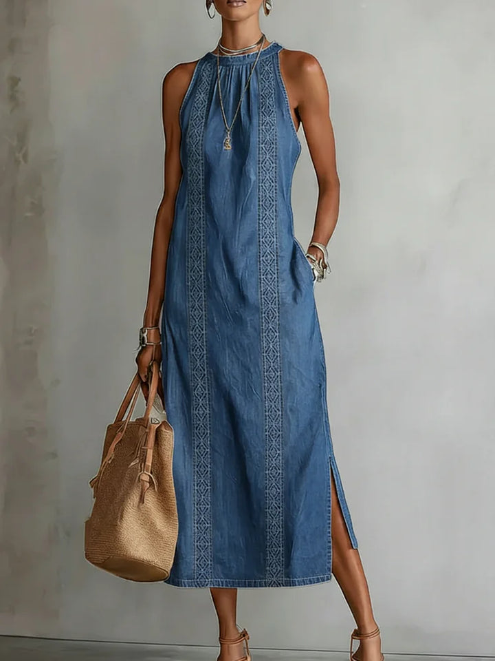 Júlia - Denim Jurk met Retro Kant