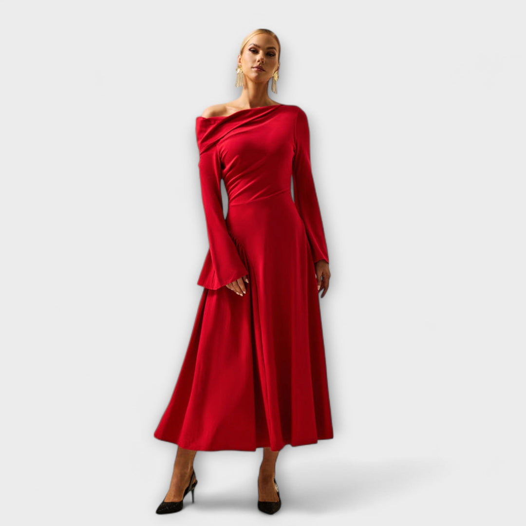 Willa - Off-Shoulder Midi-Jurk met Geraffineerde Ballonmouwen