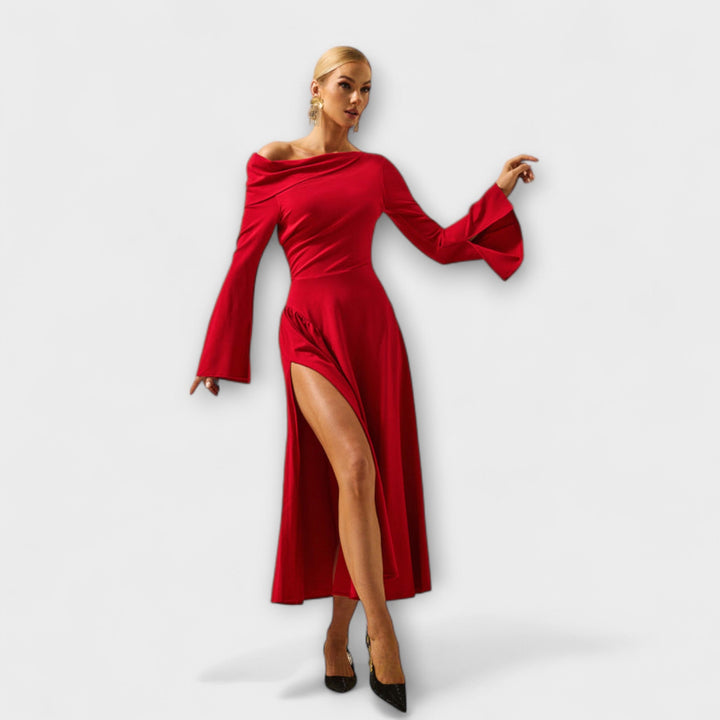 Willa - Off-Shoulder Midi-Jurk met Geraffineerde Ballonmouwen