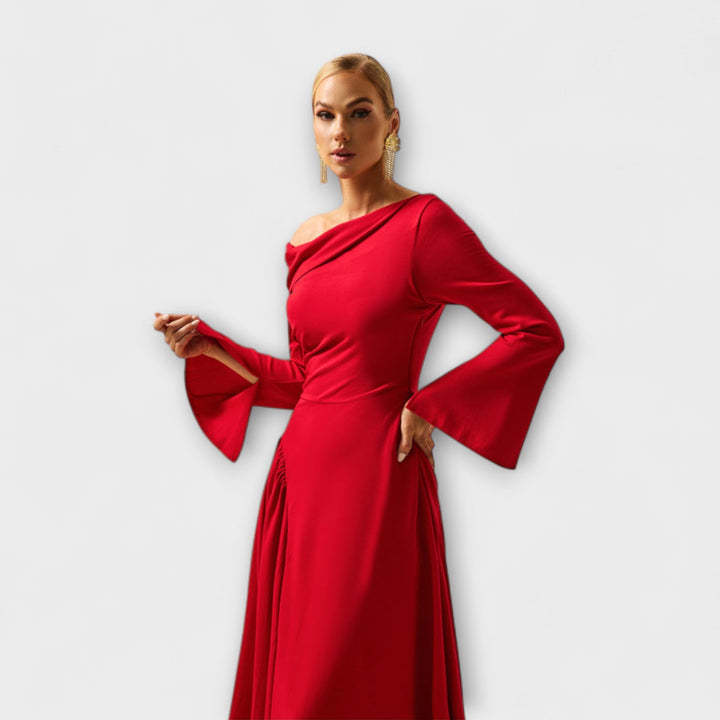 Willa - Off-Shoulder Midi-Jurk met Geraffineerde Ballonmouwen