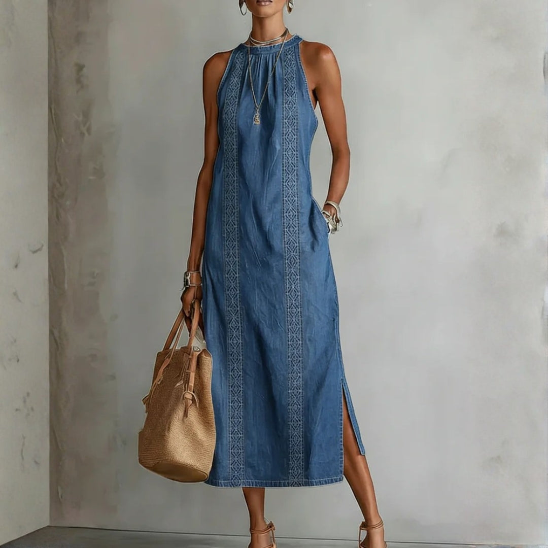 Júlia - Denim Jurk met Retro Kant