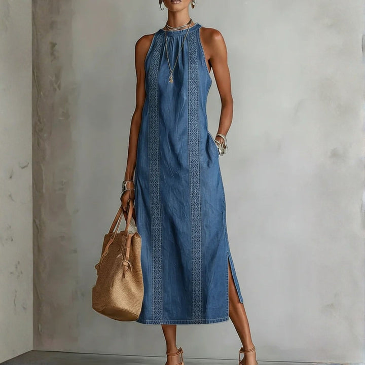 Júlia - Denim Jurk met Retro Kant
