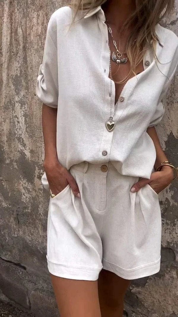 Aneta | Set met hemdblouse en short voor dames