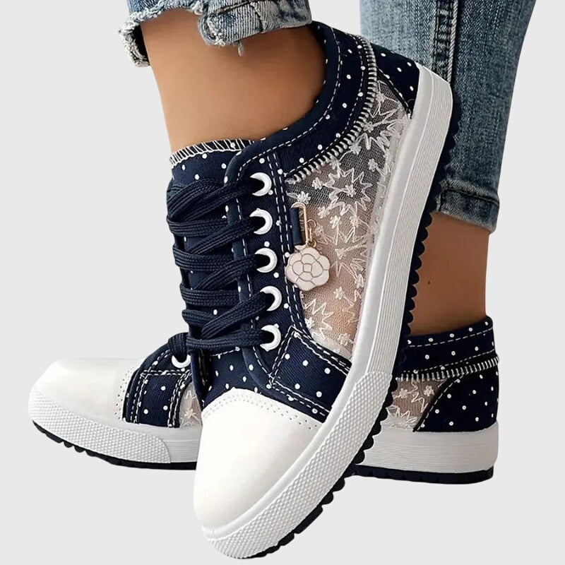 Elena | Plateausneakers met veters en gestippelde stof voor dames