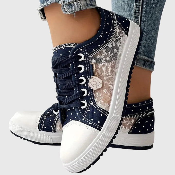 Elena | Plateausneakers met veters en gestippelde stof voor dames