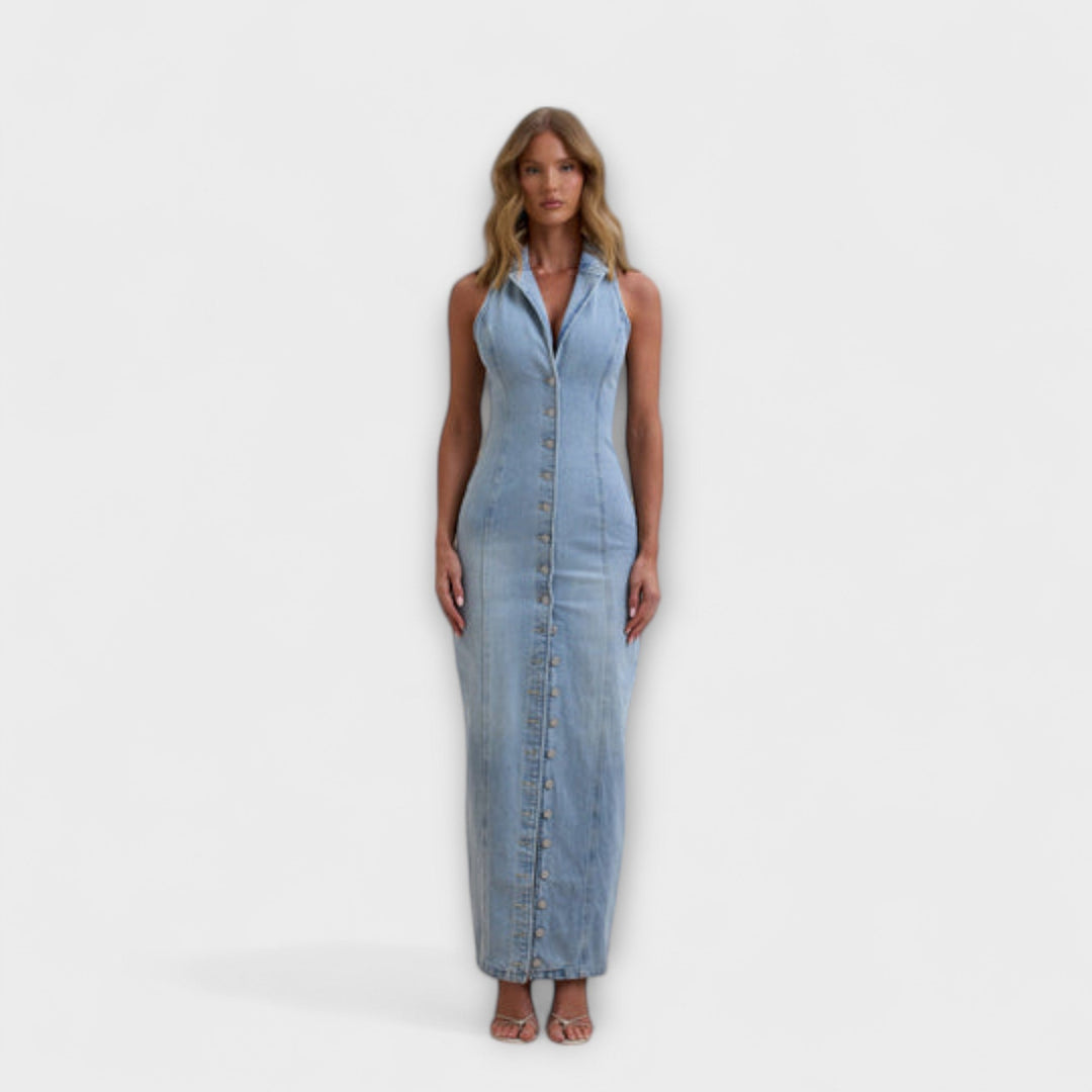 Lacey - Mid Wash Denim Maxikleed