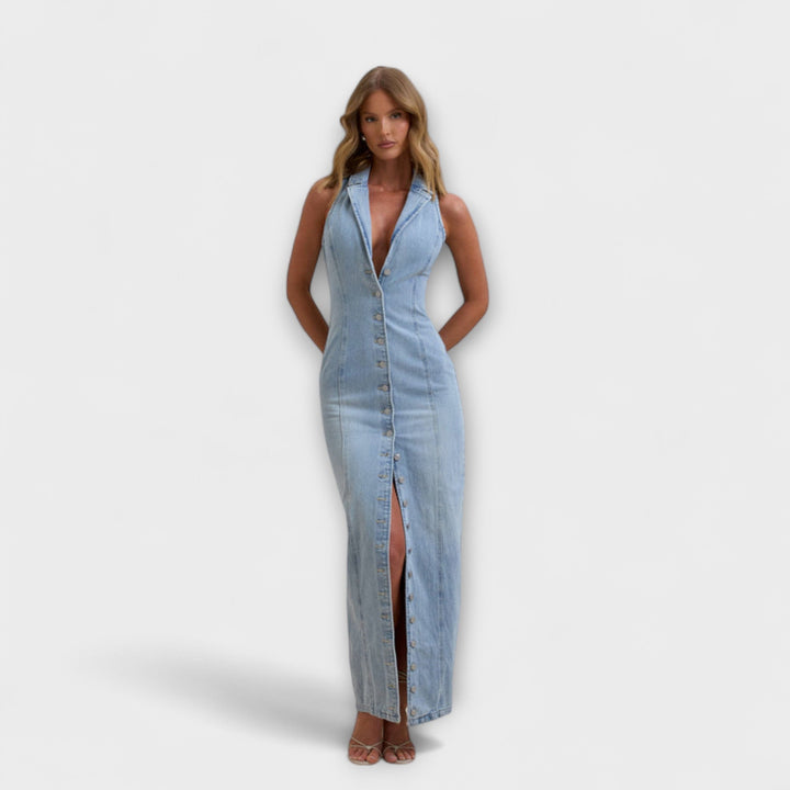 Lacey - Mid Wash Denim Maxikleed