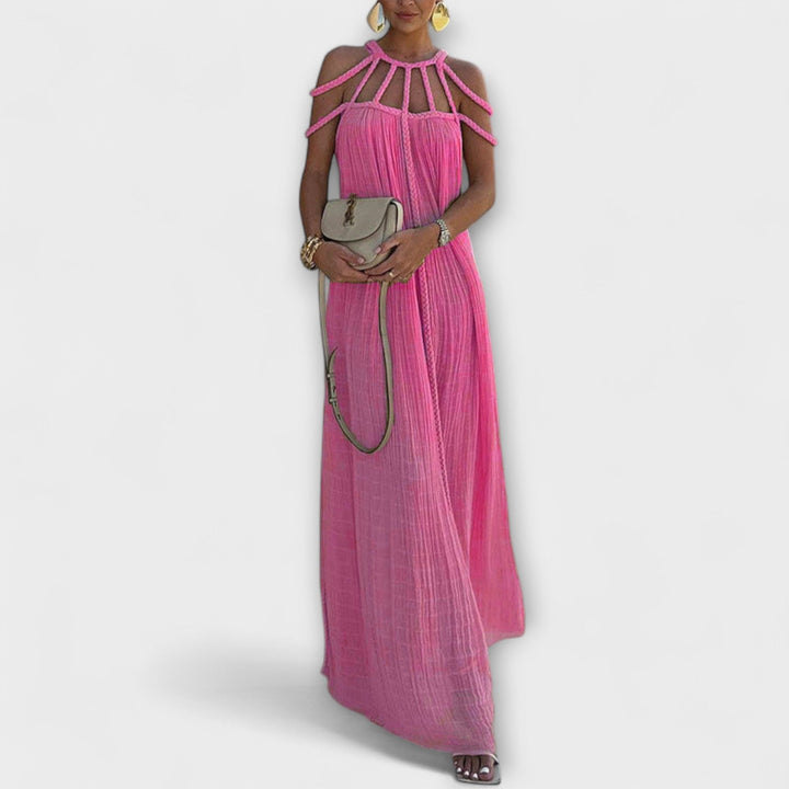 Briar - Een chique maxidress van gemengd weefsel met gedrapeerde vlechten