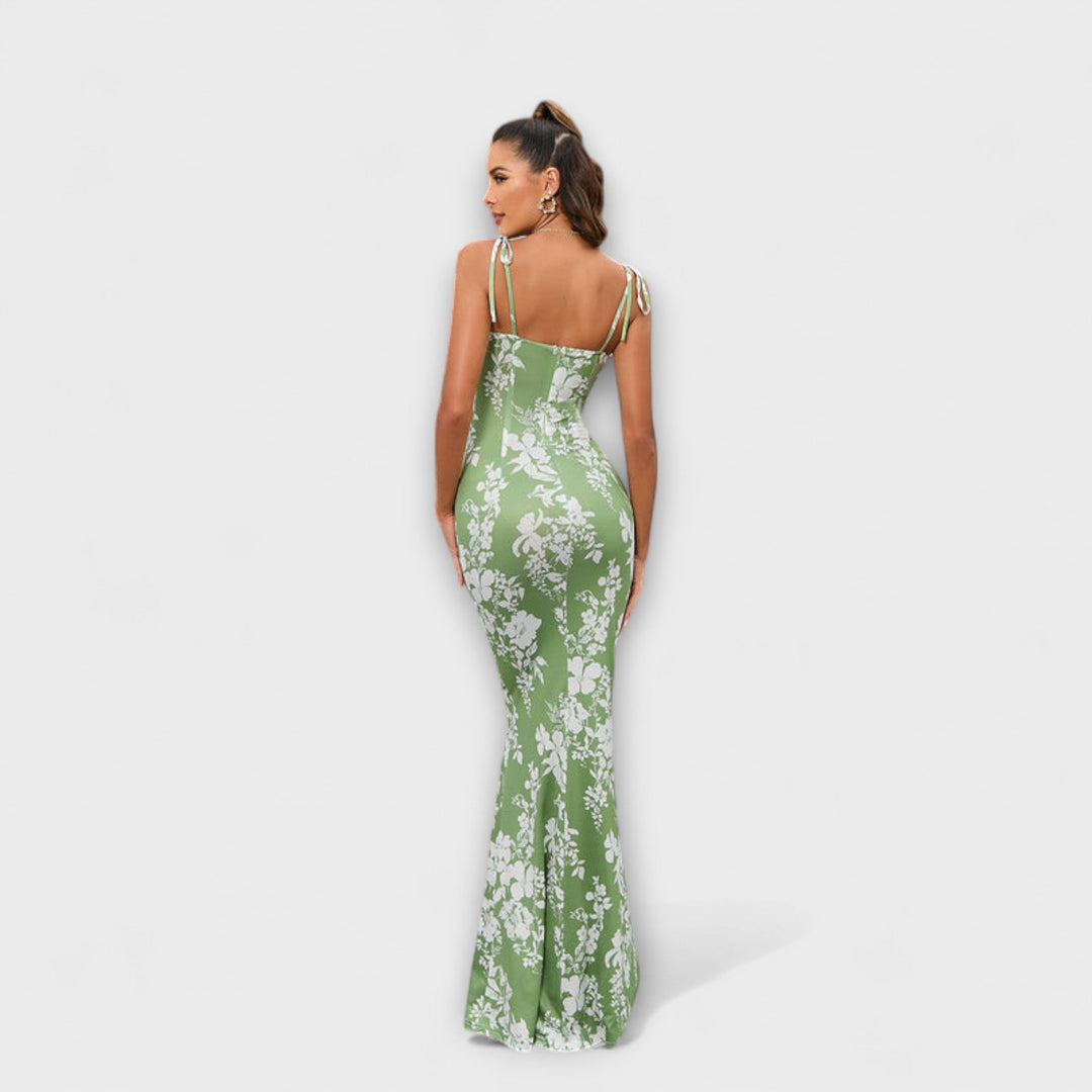 Thalia - Bloemenprint Promjurk met Geknoopte Schouderbanden