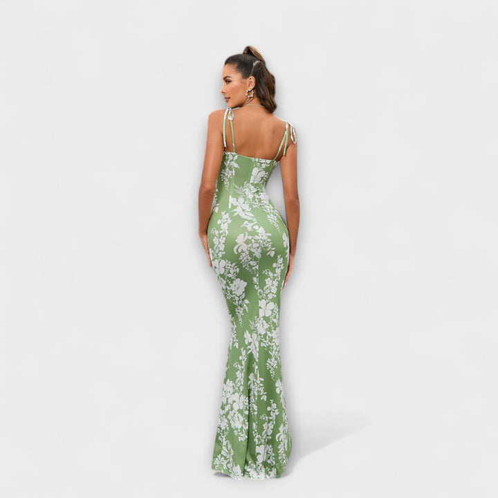 Thalia - Bloemenprint Promjurk met Geknoopte Schouderbanden