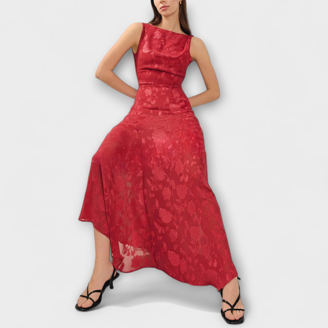 Opal - Elegant rugloze strik-jacquard-maxi-jurk