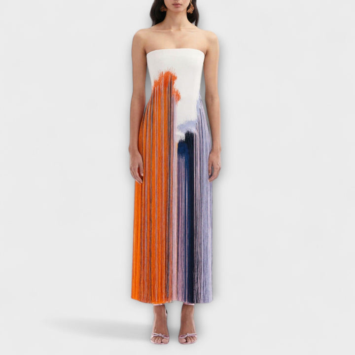Zomer - Stijlvolle Colorblock-jurk met trendy franjes