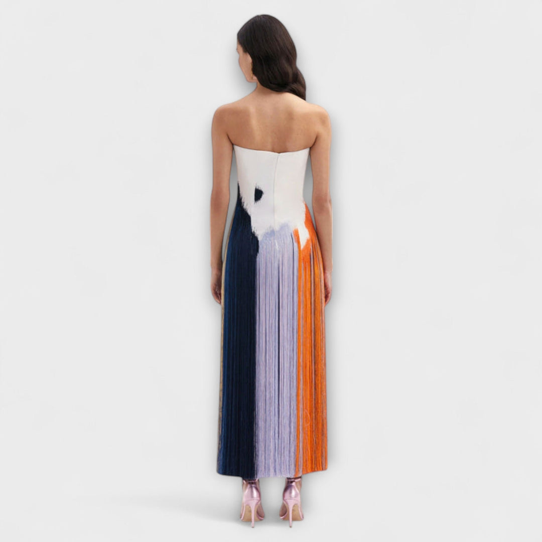 Zomer - Stijlvolle Colorblock-jurk met trendy franjes
