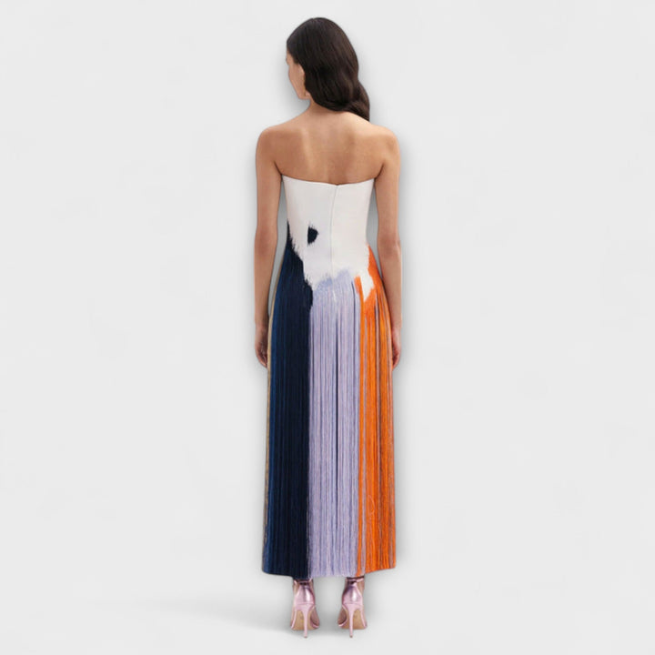 Zomer - Stijlvolle Colorblock-jurk met trendy franjes