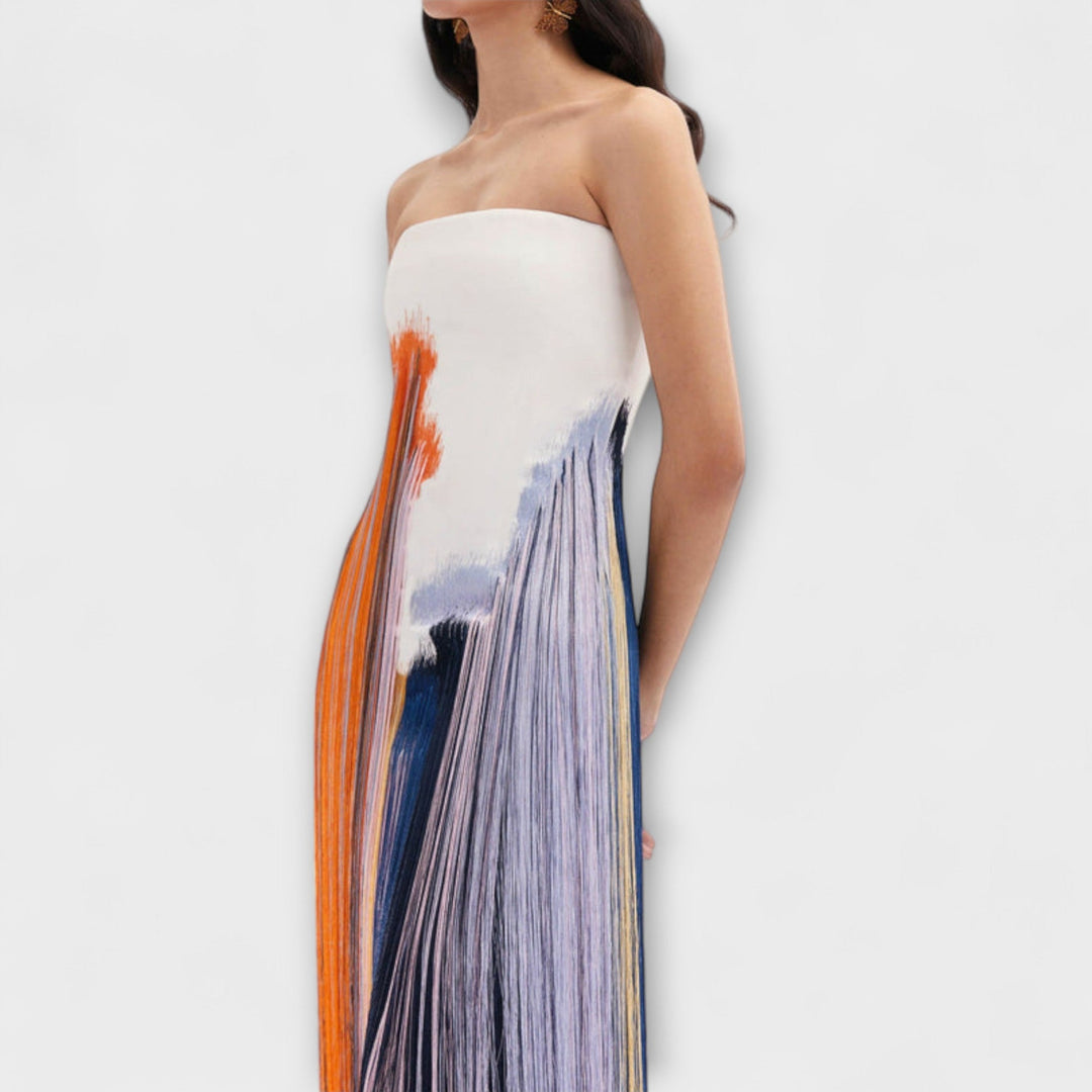 Zomer - Stijlvolle Colorblock-jurk met trendy franjes
