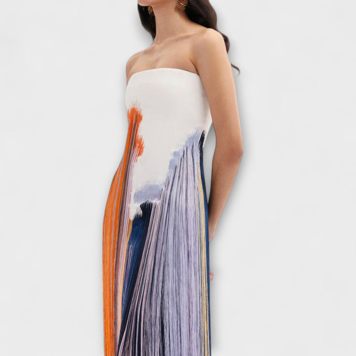 Zomer - Stijlvolle Colorblock-jurk met trendy franjes