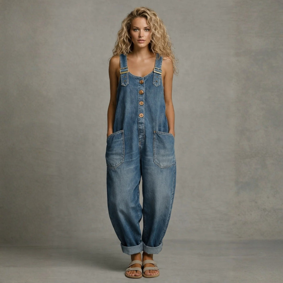 Leila - Stijlvolle Denim Jumpsuit met Zakjes