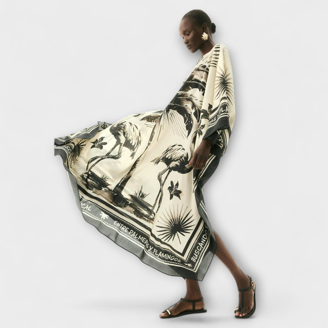 Melissa - Extra-grote Flamingo-Print Kaftan Maxijurk