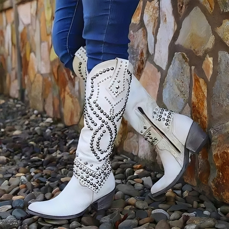 Ava | Kniehoge westernlaarzen met studs voor dames