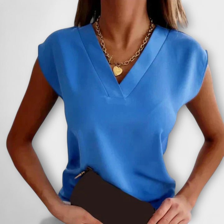 Melanie - Dames V-hals Zomer Top met Loose Mouwen