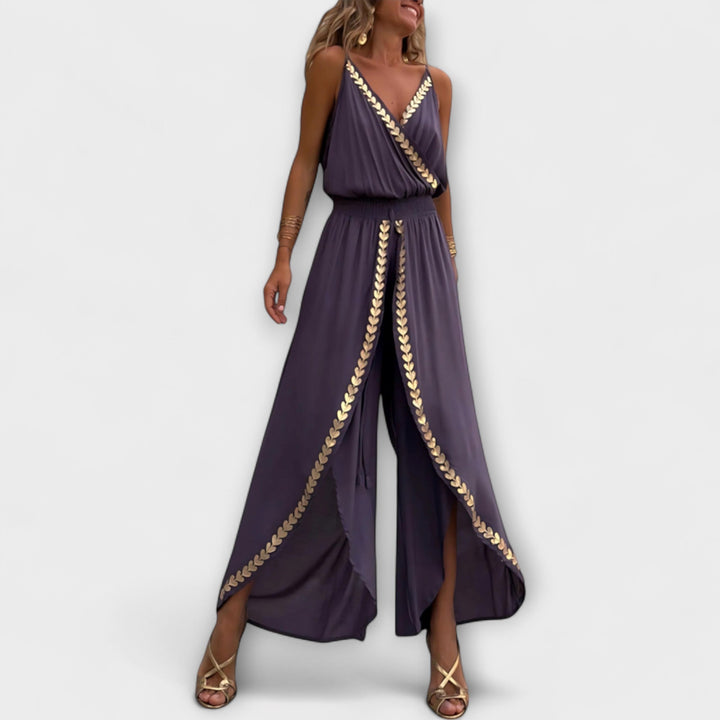 Angela - Donatila V-hals Jumpsuit met Borduursel en Open Benen