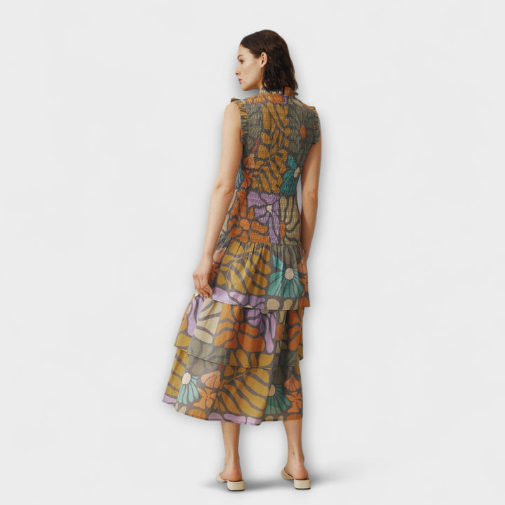 Multikleurige Botanische Midi Jurk