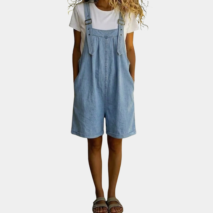 Liliana - Korte Denim Jumpsuit met Zachte Katoen Touch