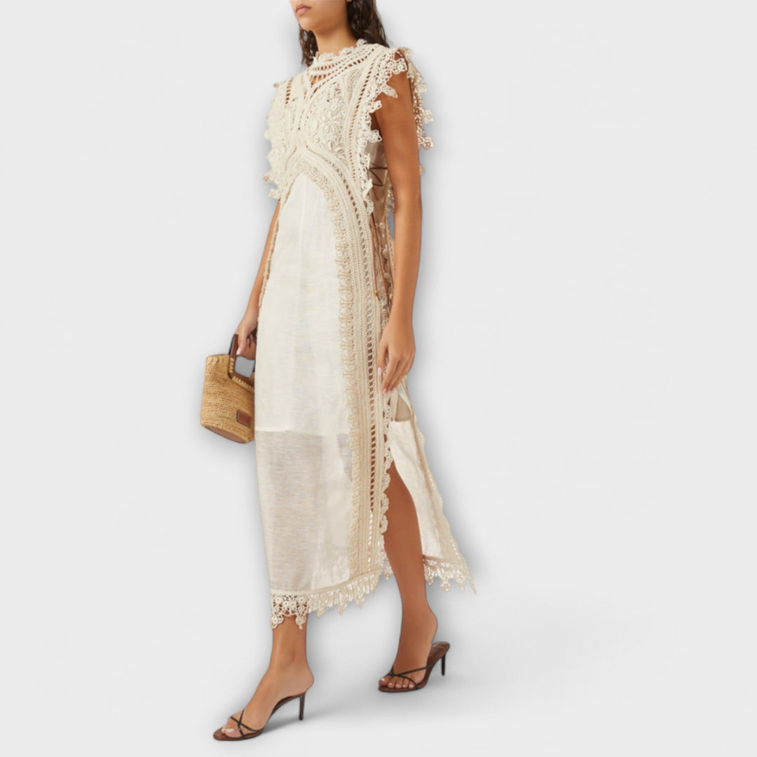 Mira - Geweven Holle Organza Maxikleed