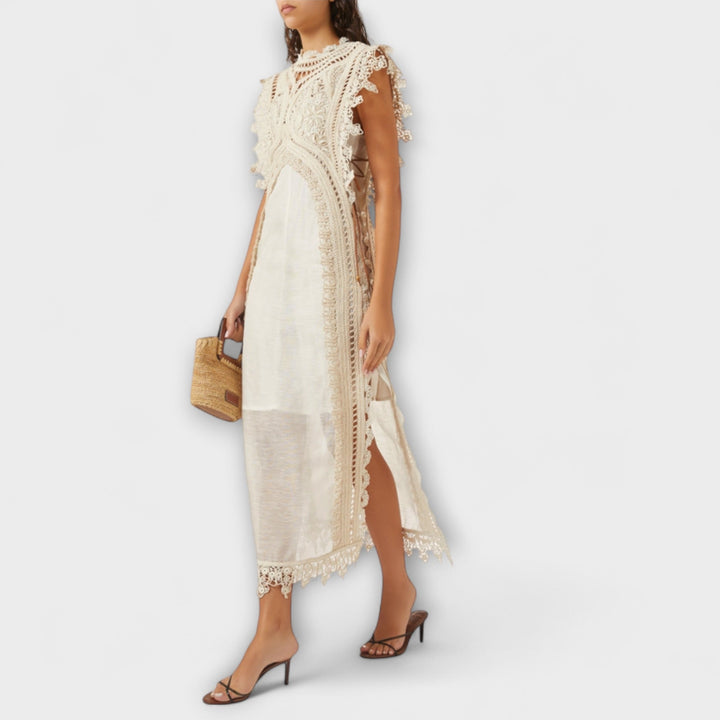 Mira - Geweven Holle Organza Maxikleed