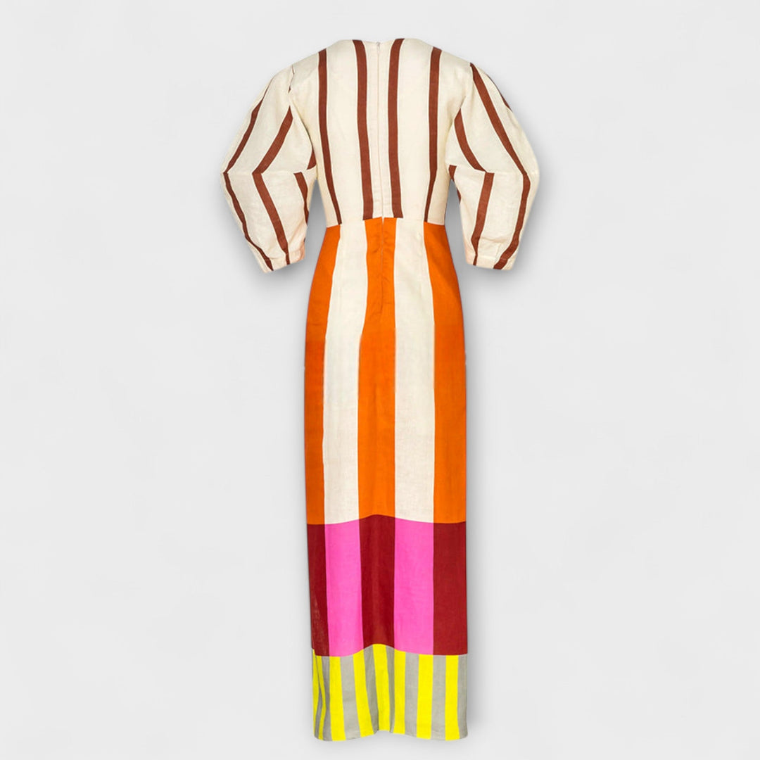 Kaya - Maxi-jurk met V-hals en puffmouwen