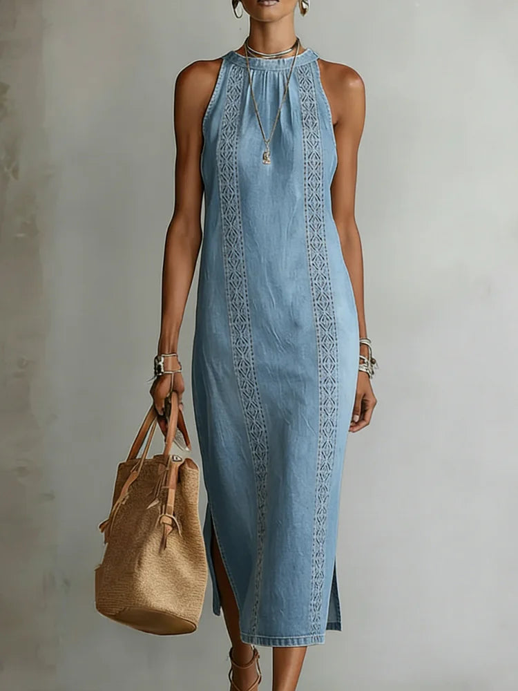 Júlia - Denim Jurk met Retro Kant