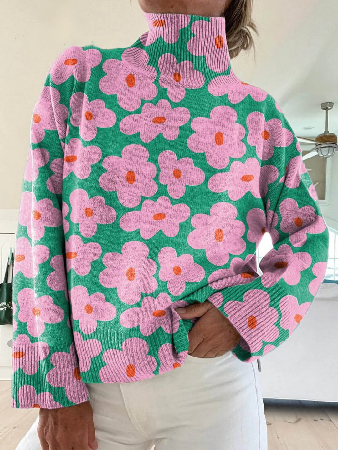 Aspen | Gebreide coltrui met bloemenmotief voor dames