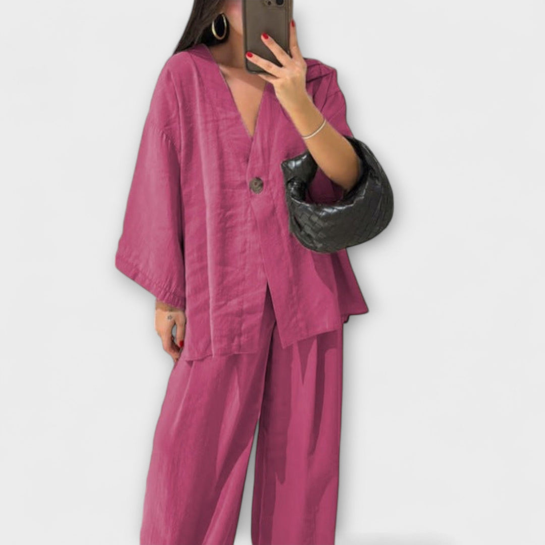 Jacqueline - Casual V-hals Top en Broek Duo