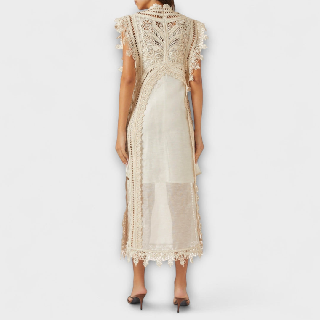 Mira - Geweven Holle Organza Maxikleed