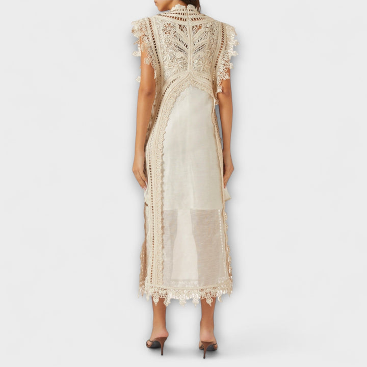 Mira - Geweven Holle Organza Maxikleed