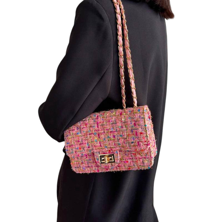 Cecilia | Tweed schoudertas met kettinghengsel voor dames