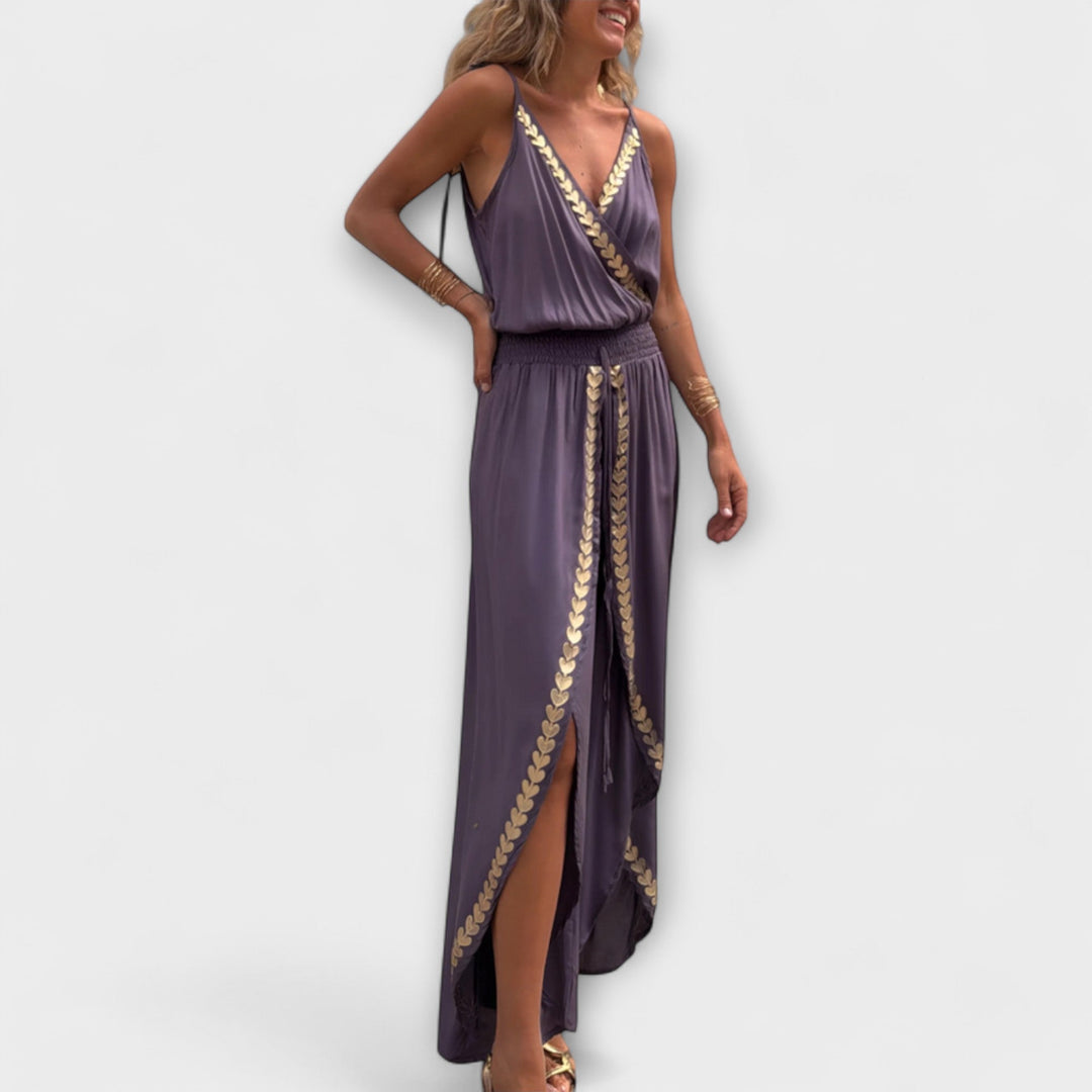 Angela - Donatila V-hals Jumpsuit met Borduursel en Open Benen
