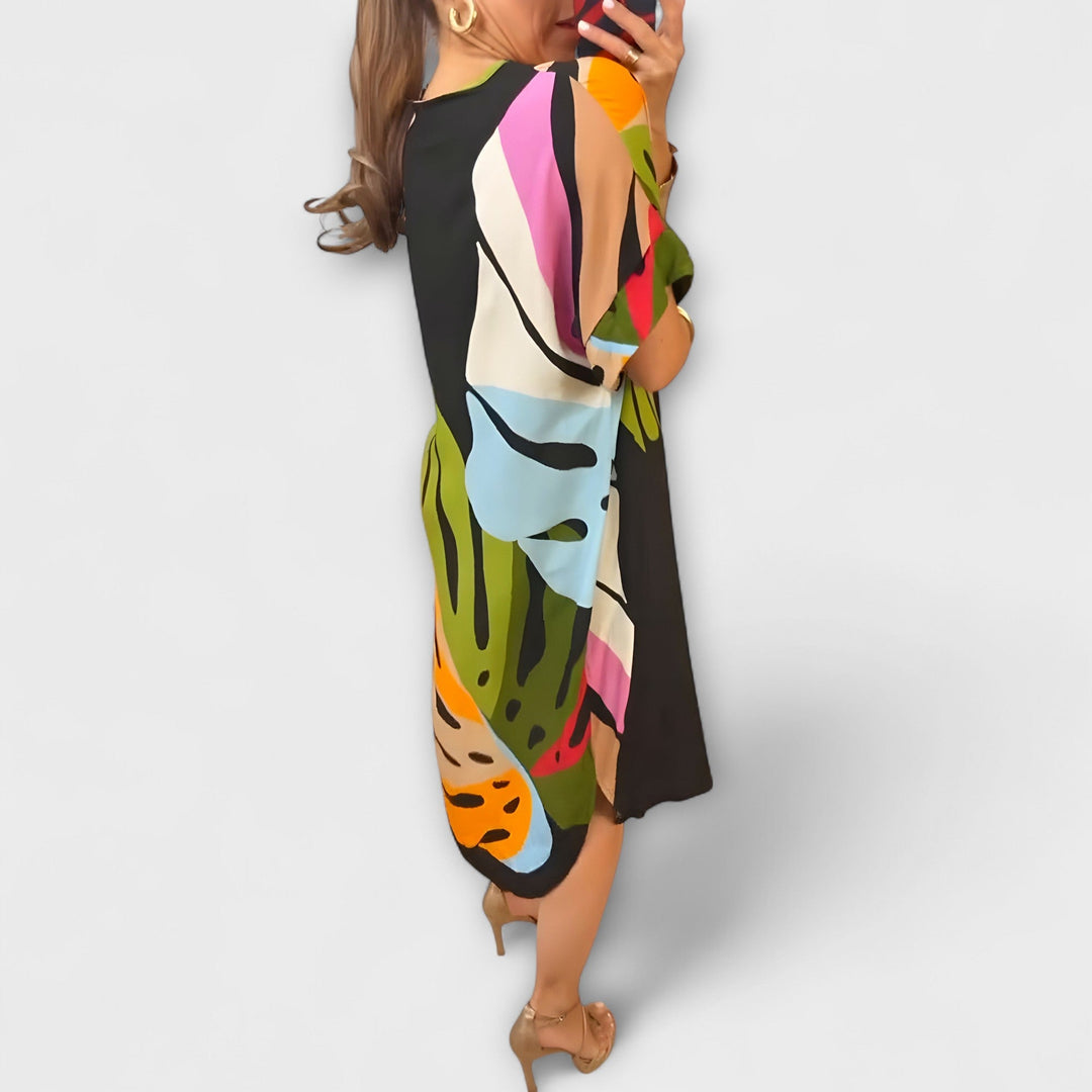 Roos - Casual Jurk met Kleurrijke Bladerenprint