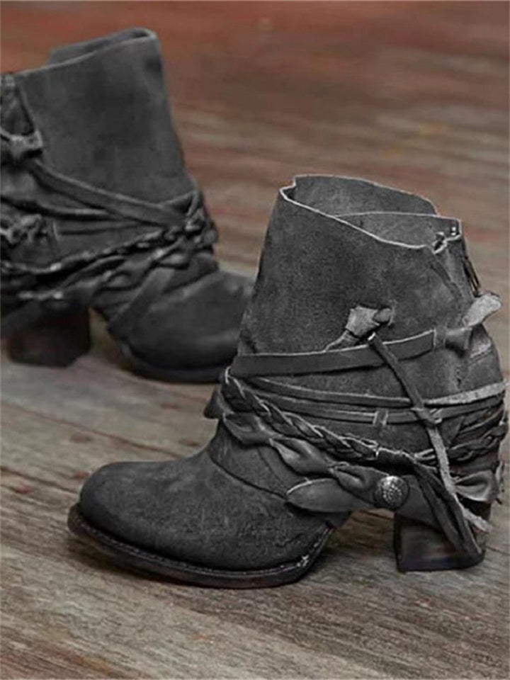 Genevieve | Suède veterbottines met gevlochten koorden voor dames