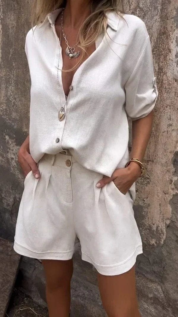 Aneta | Set met hemdblouse en short voor dames