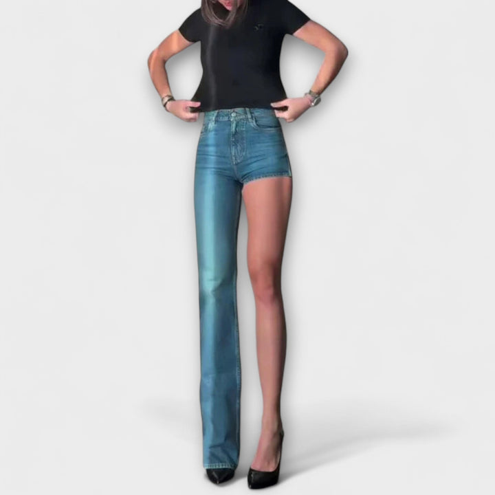 Astra - Trendy asymmetrische denim shorts met één schouderband