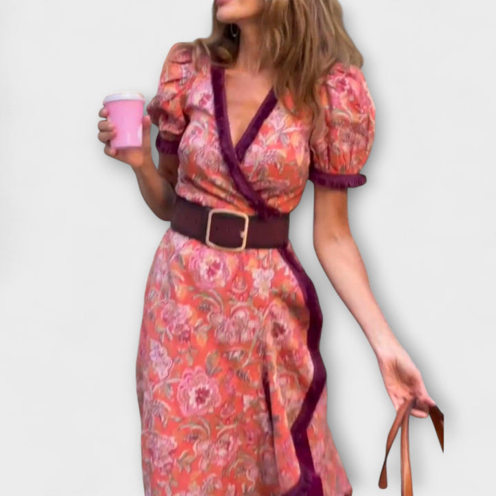 Elegante Roze Maxi-jurk met Korte Mouwen