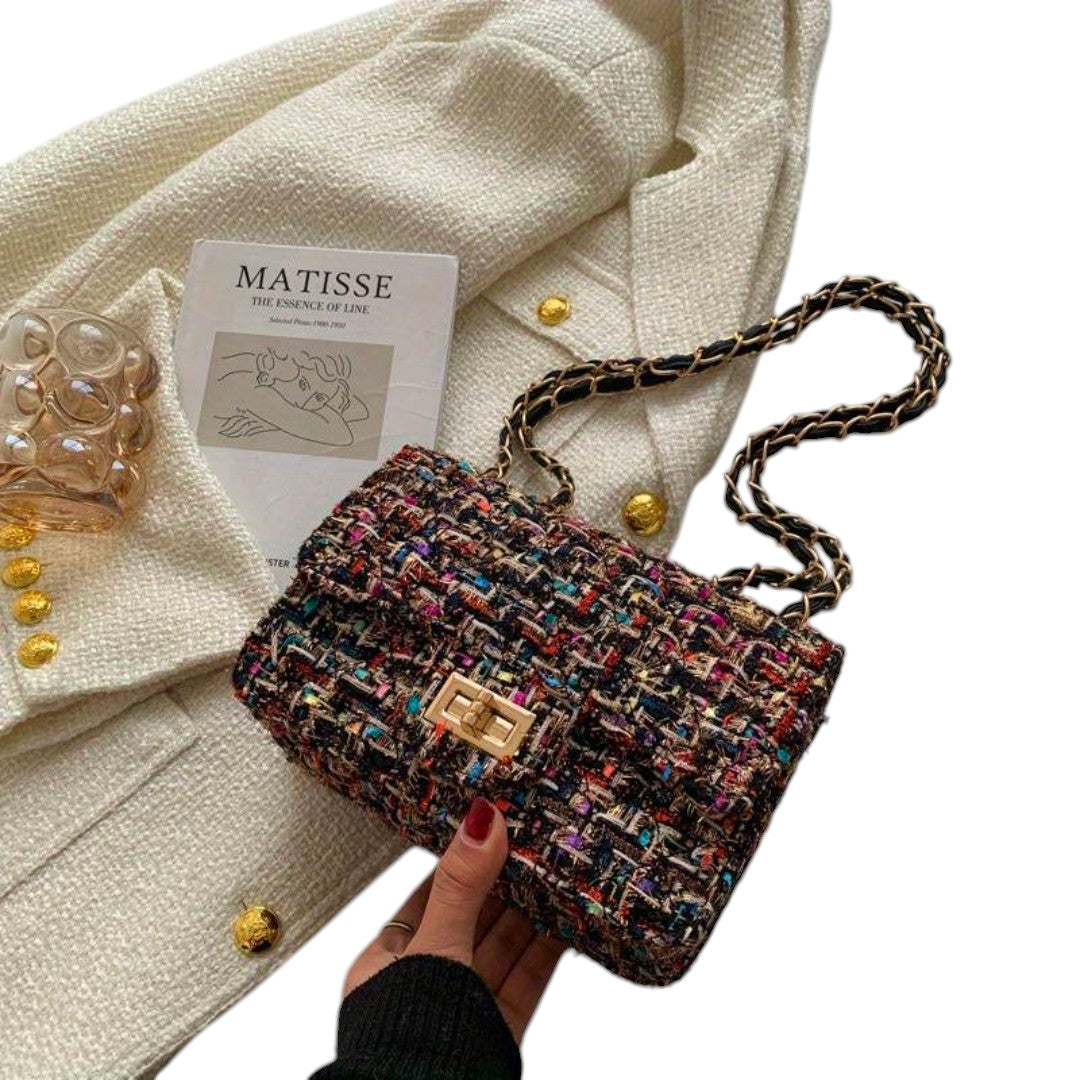 Cecilia | Tweed schoudertas met kettinghengsel voor dames