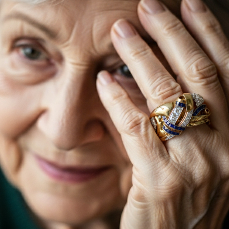 Vintage Gouden Ring met Blauwe Zirkonia