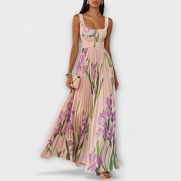 Vouwbare bloemen chiffon maxi-jurk