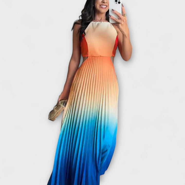 Haven - Chic rugloze kraag gradient plissé maxikleed