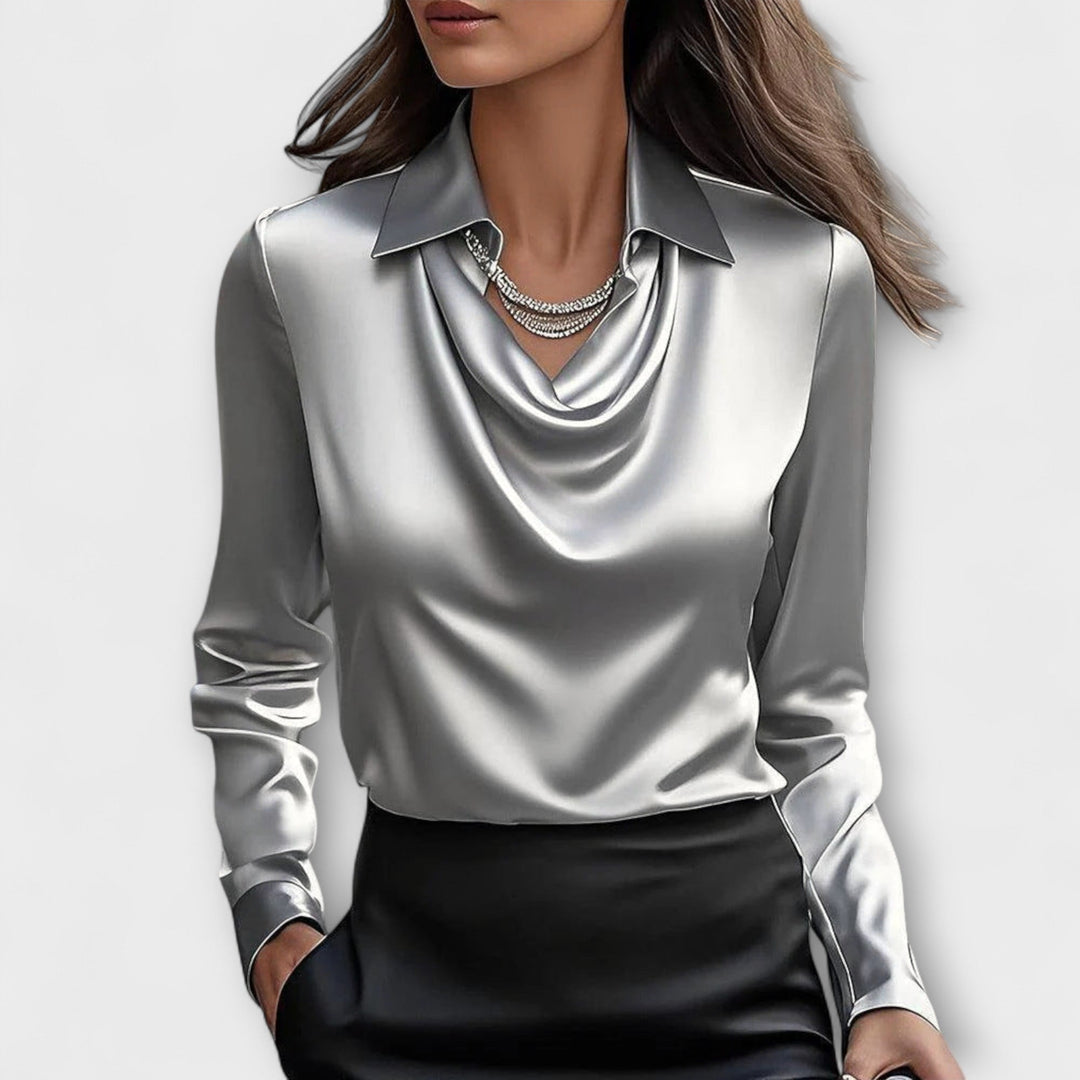 Meli - Glanzende Blouse met Geraffineerde Kraag