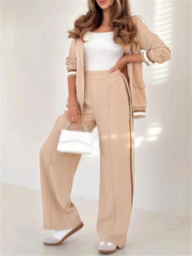 Edmee | Set met blazer en wijde broek met streepdetails voor dames